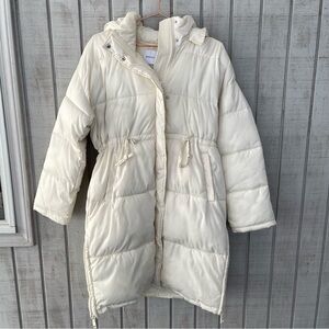 🤍 Rebecca Minkoff White Long Hooded Puffer Jacket Small Neutral Style Casual